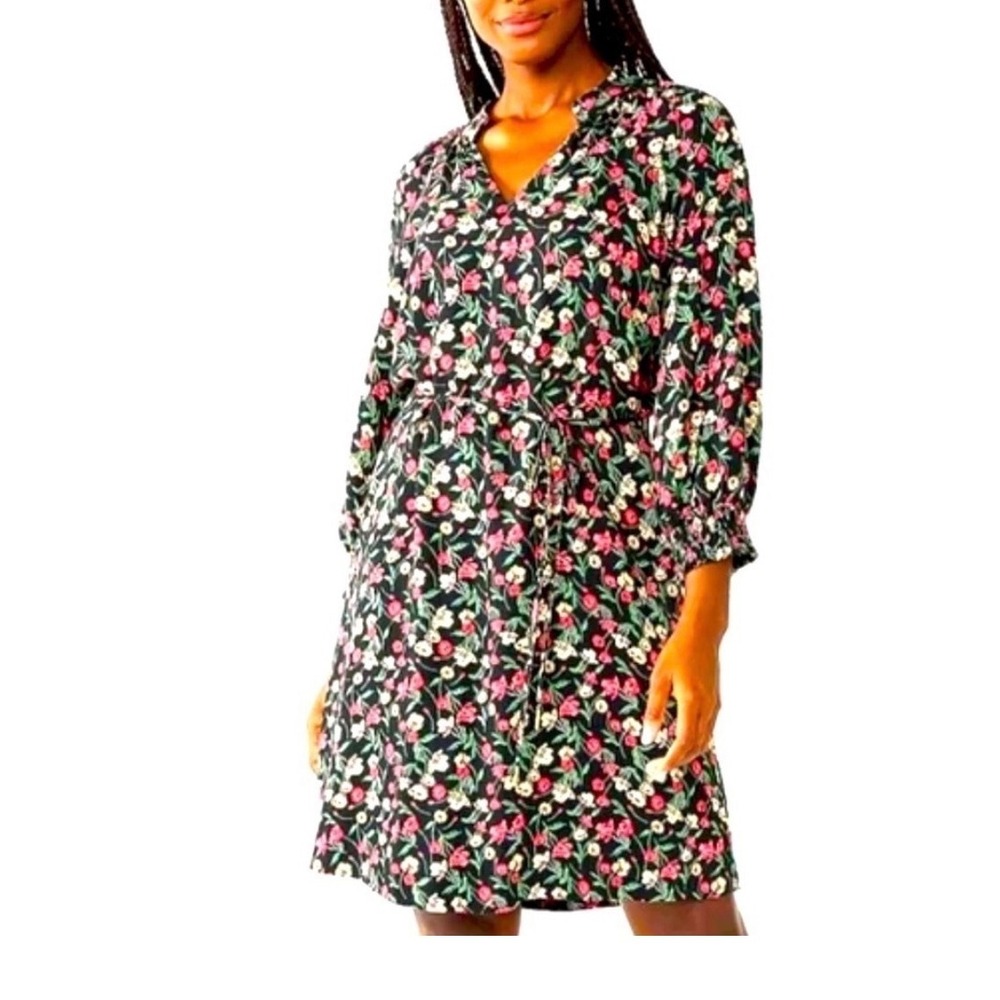Draper James RSVP Floral Long Sleeve Mini Dress Womens L Black Cottagecore‎ Boho